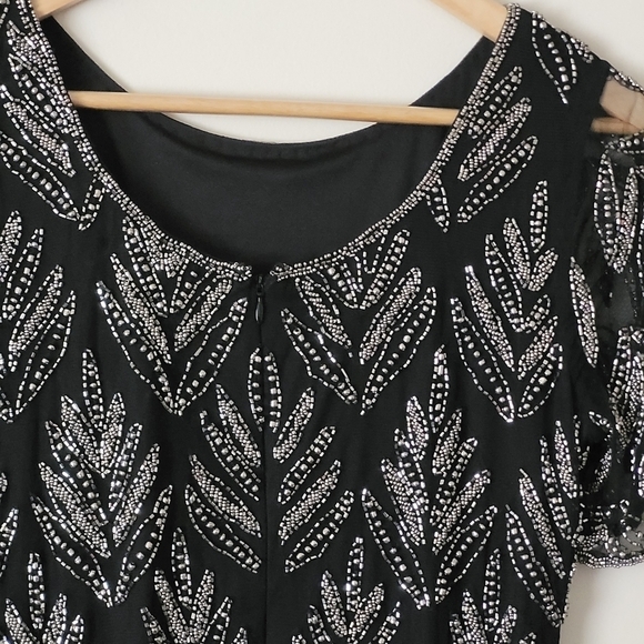 Pisarro Nights Black Beaded Cocktail Embellished Sheath Dress Size 12 - Picture 8 of 14